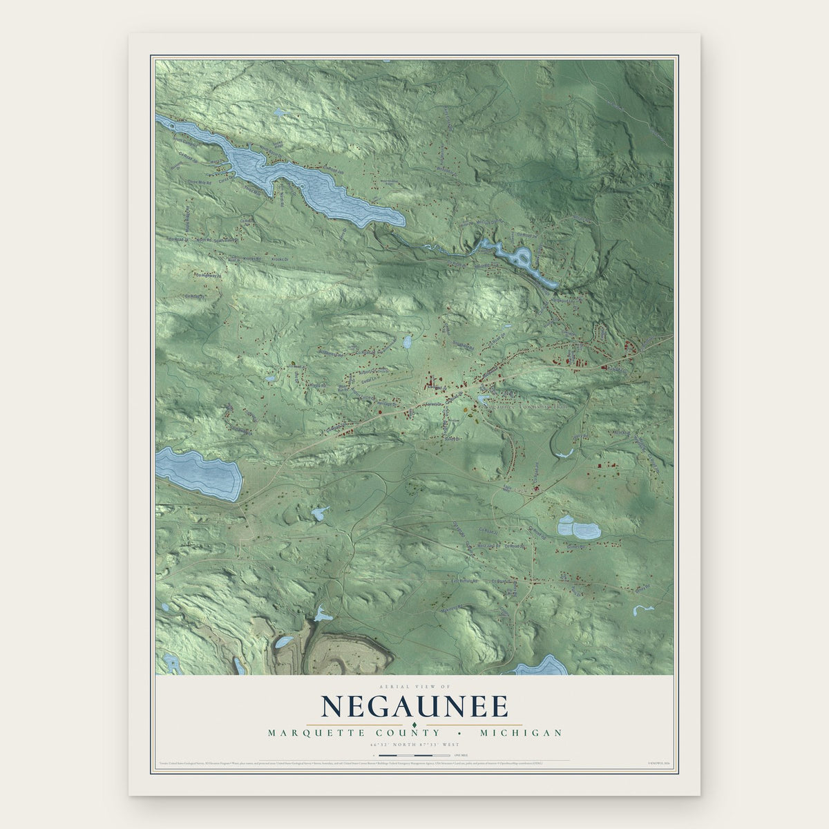 Negaunee, Marquette County, Michigan map print, the full design