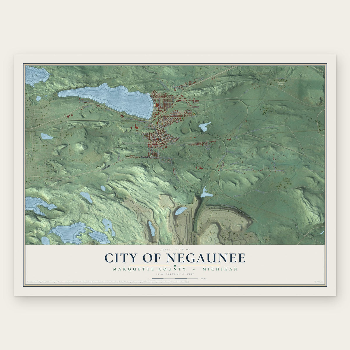 Negaunee, Michigan map print, the full design