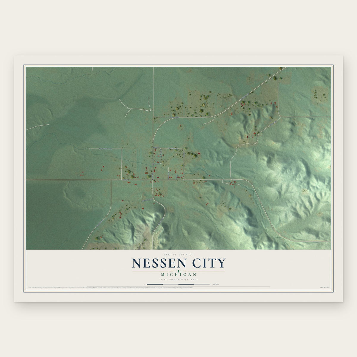 Nessen City, Michigan map print, the full design