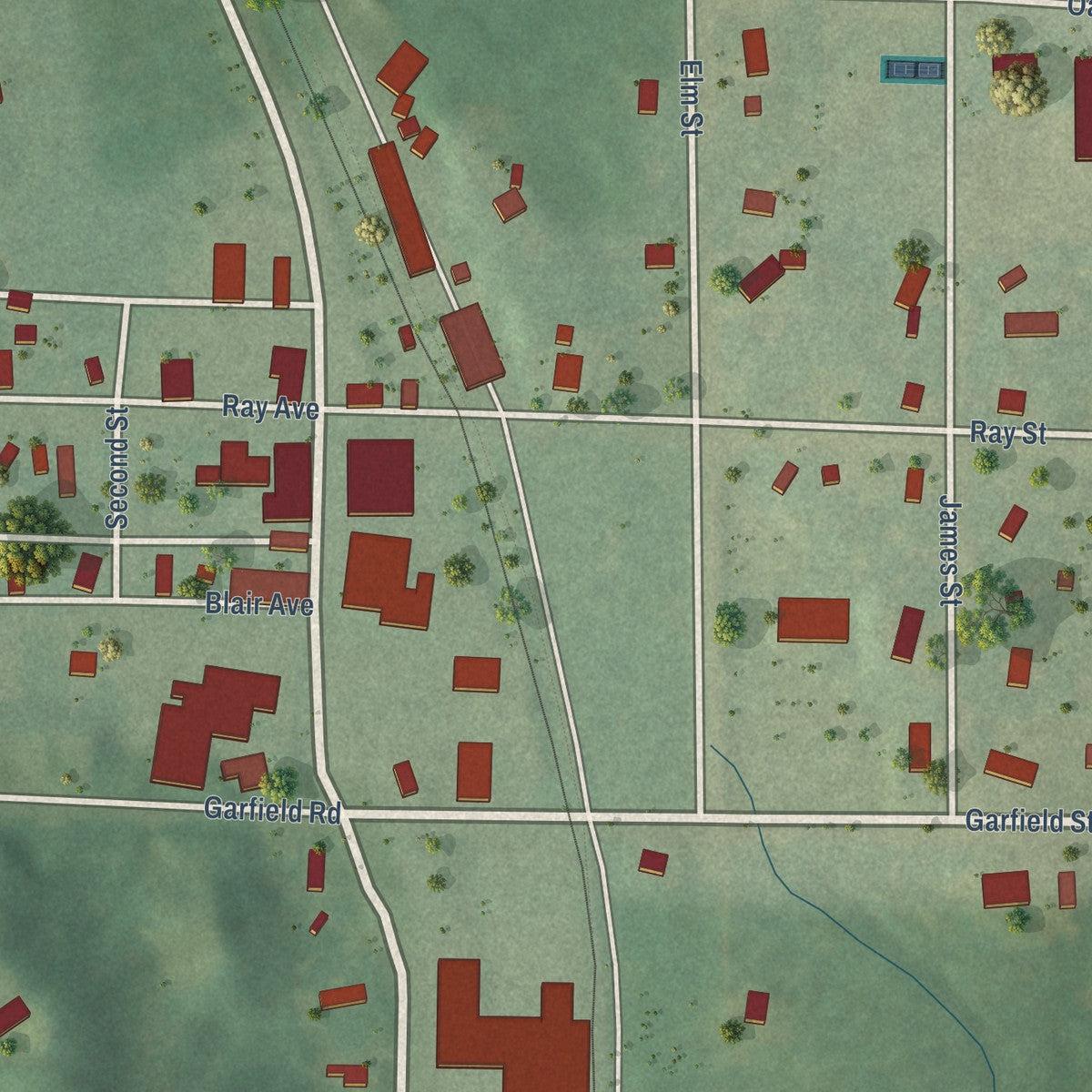 Close-up of the map of New Era, Michigan print showing street and building detail