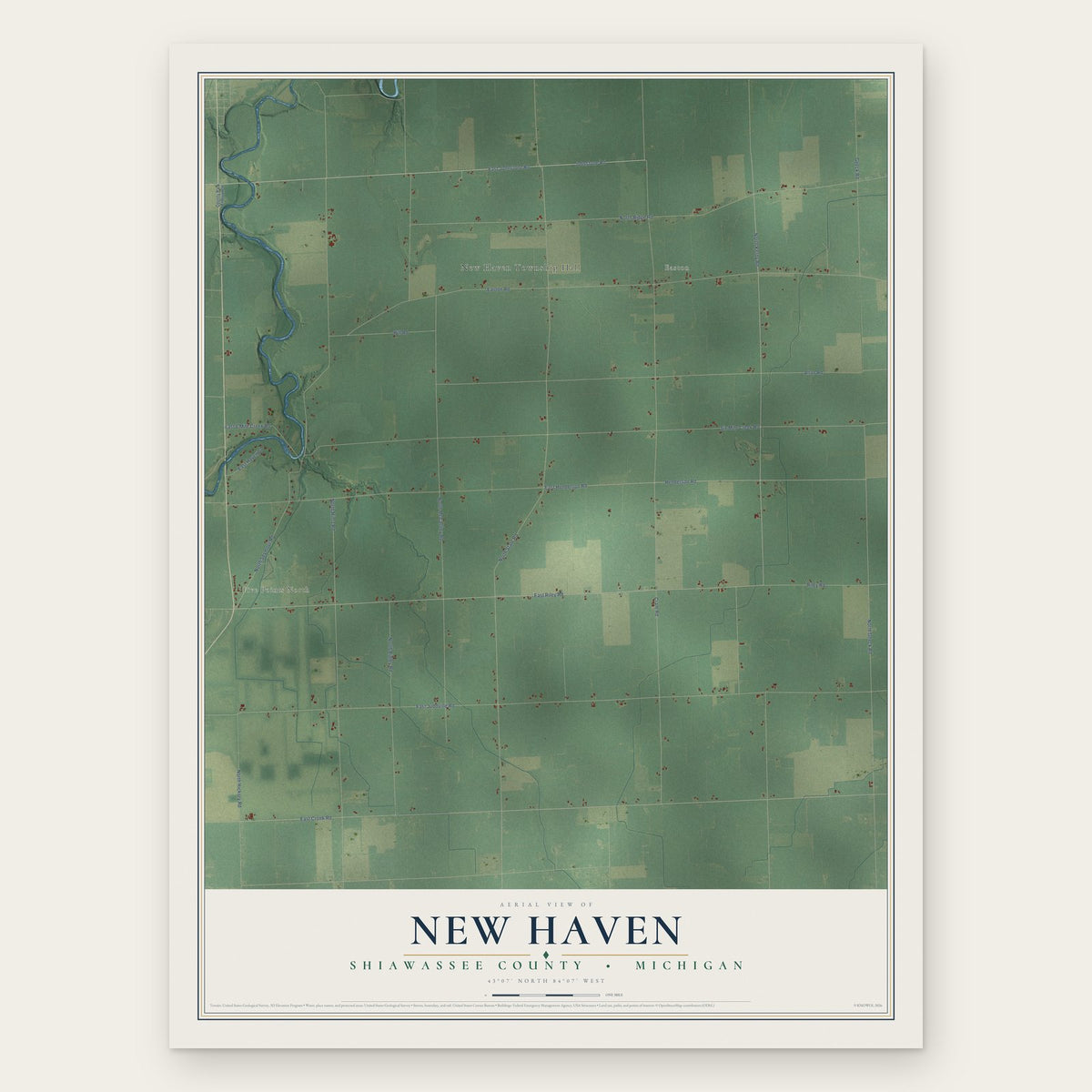 New Haven, Shiawassee County, Michigan map print, the full design