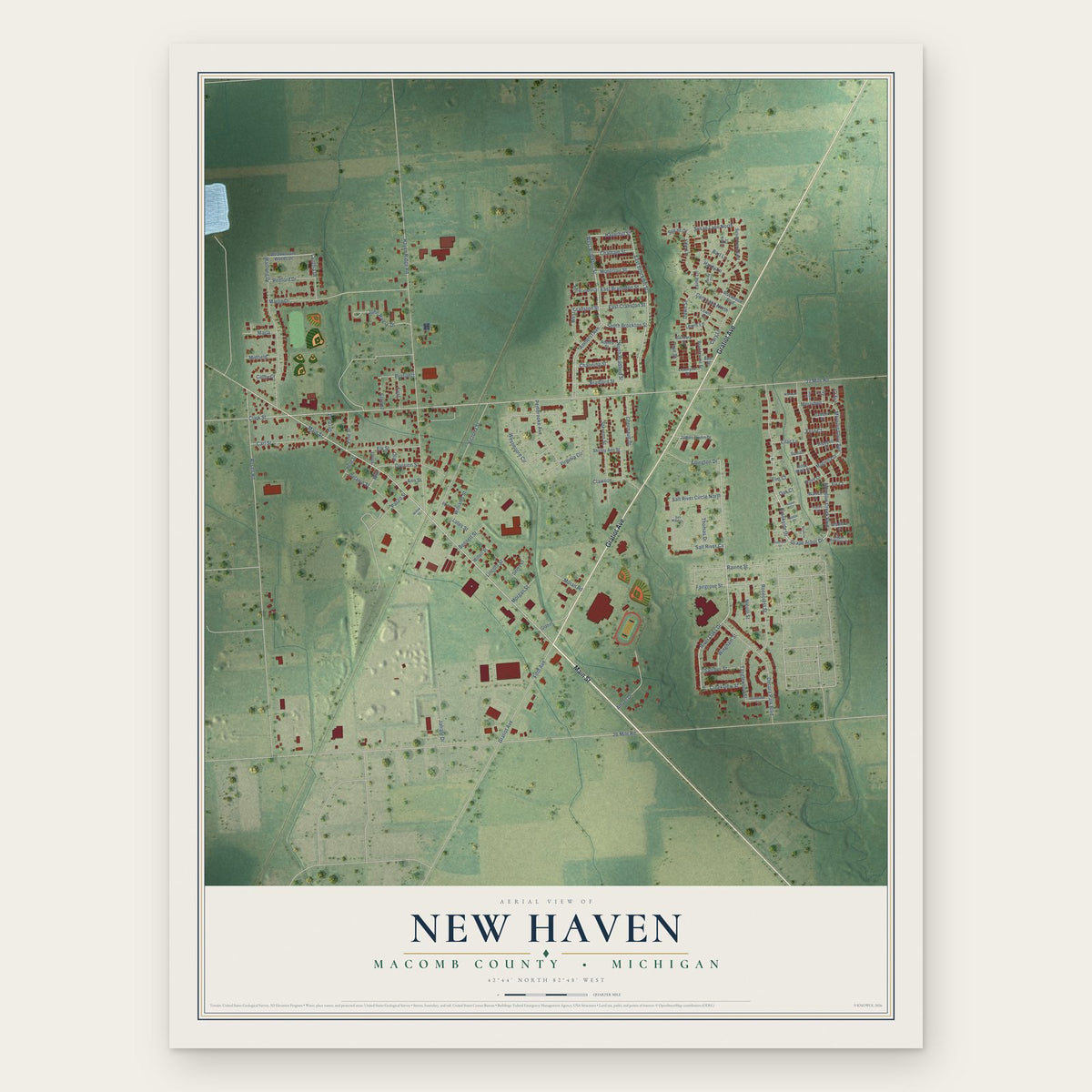 New Haven, Macomb County, Michigan map print, the full design
