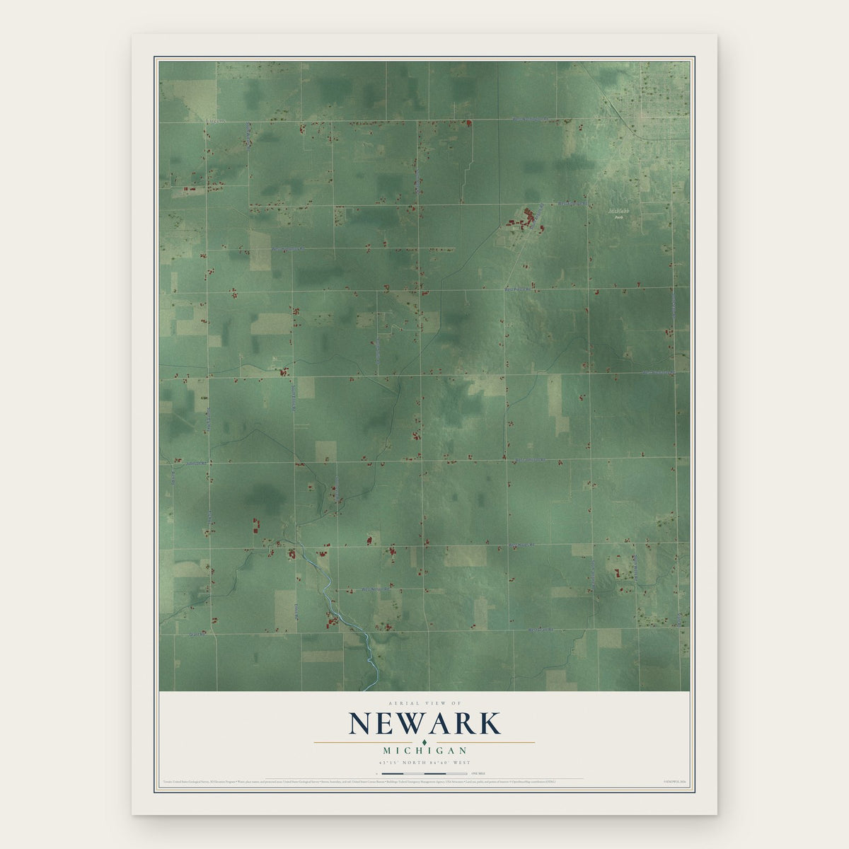 Newark, Michigan map print, the full design