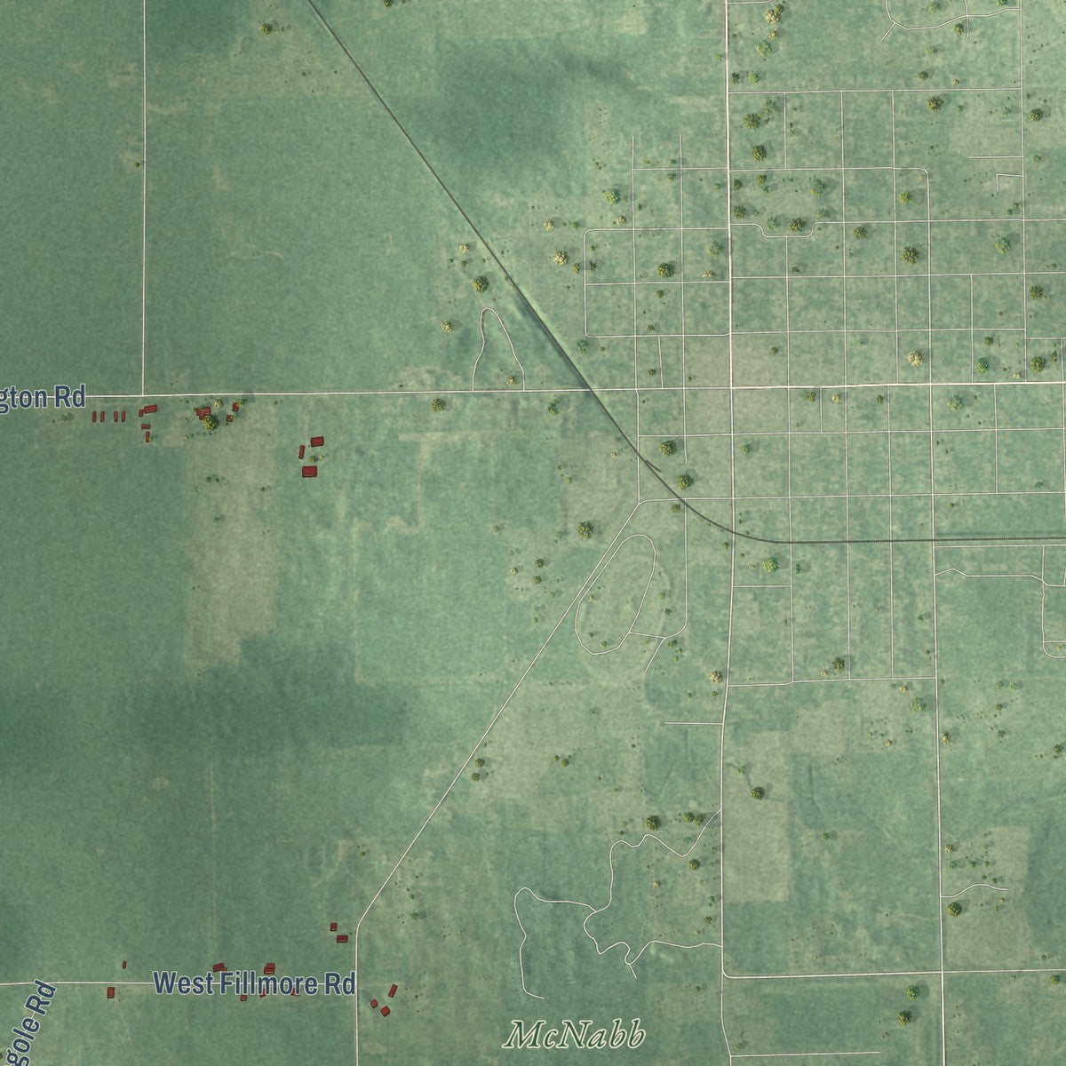 Close-up of the map of Newark, Michigan print showing street and building detail