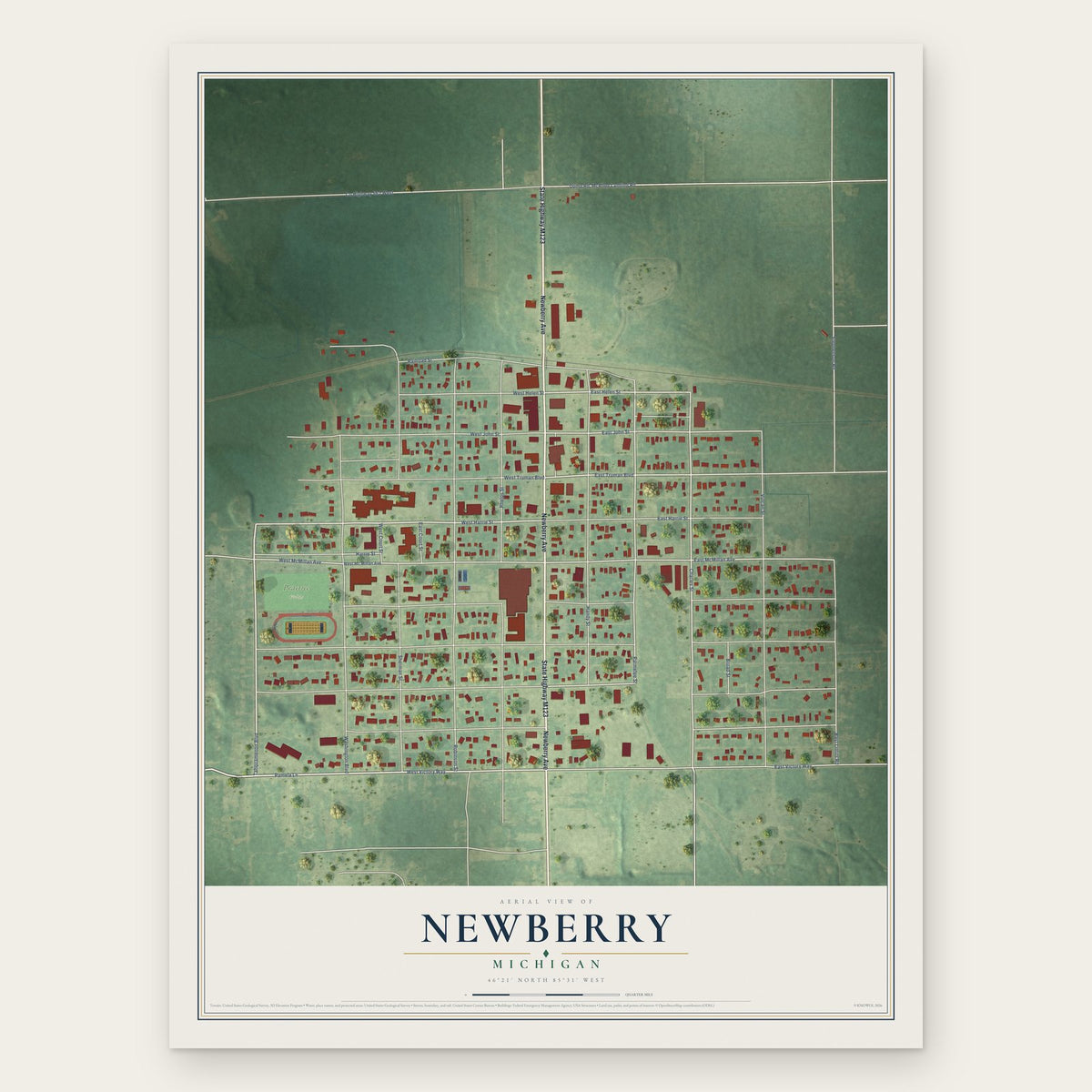 Newberry, Michigan map print, the full design