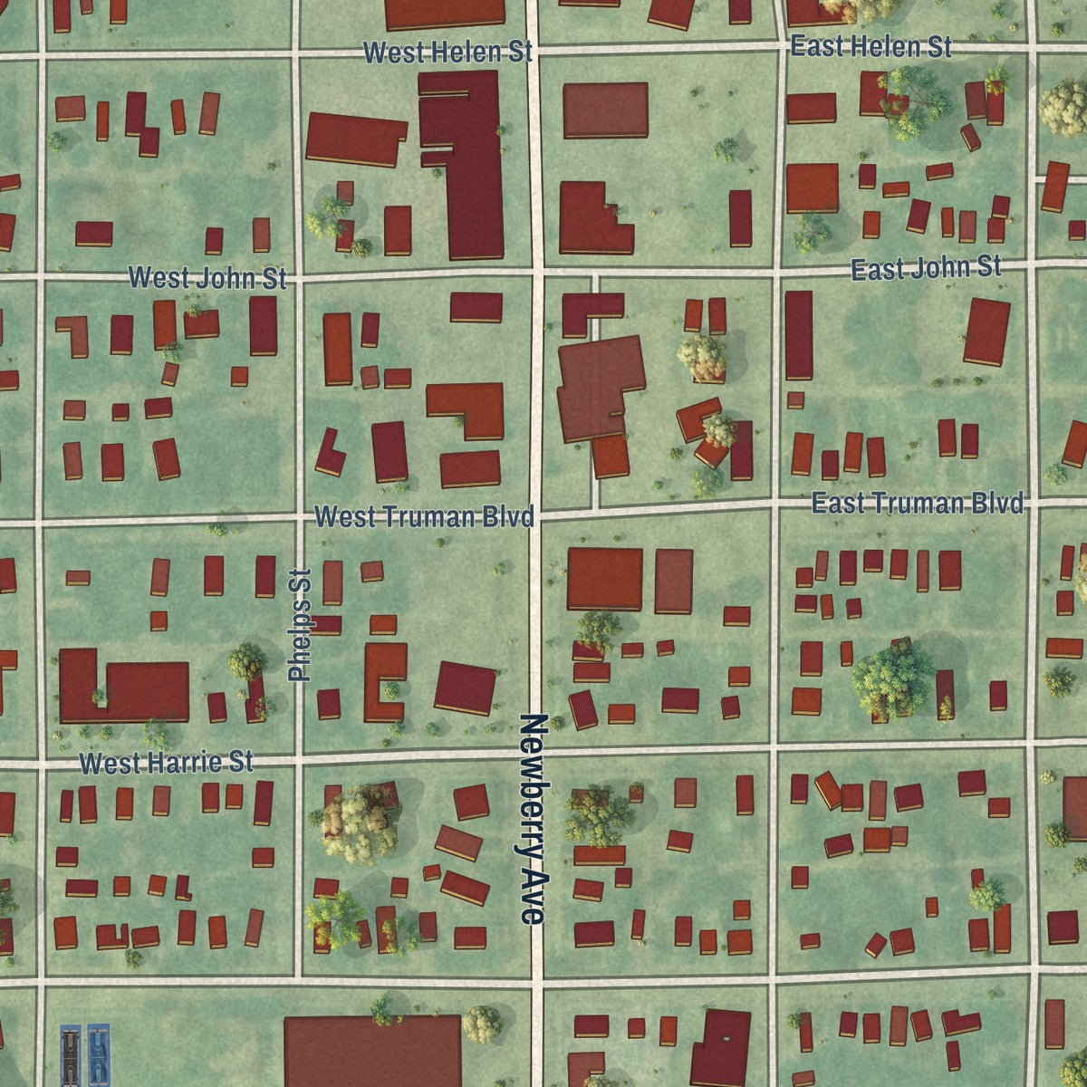 Close-up of the map of Newberry, Michigan print showing street and building detail