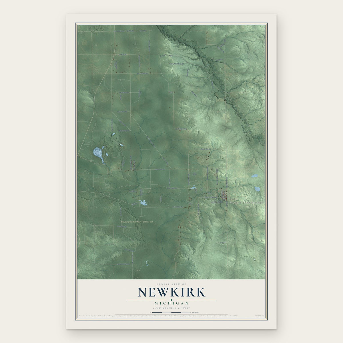 Newkirk, Michigan map print, the full design