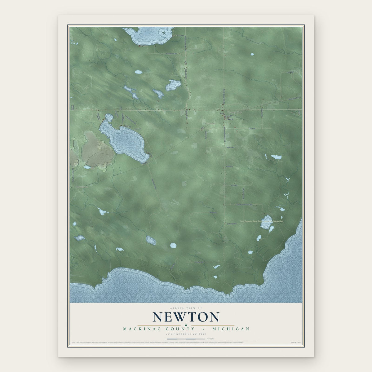 Newton, Mackinac County, Michigan map print, the full design