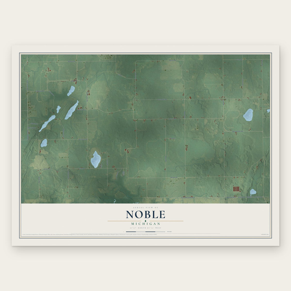 Noble, Michigan map print, the full design