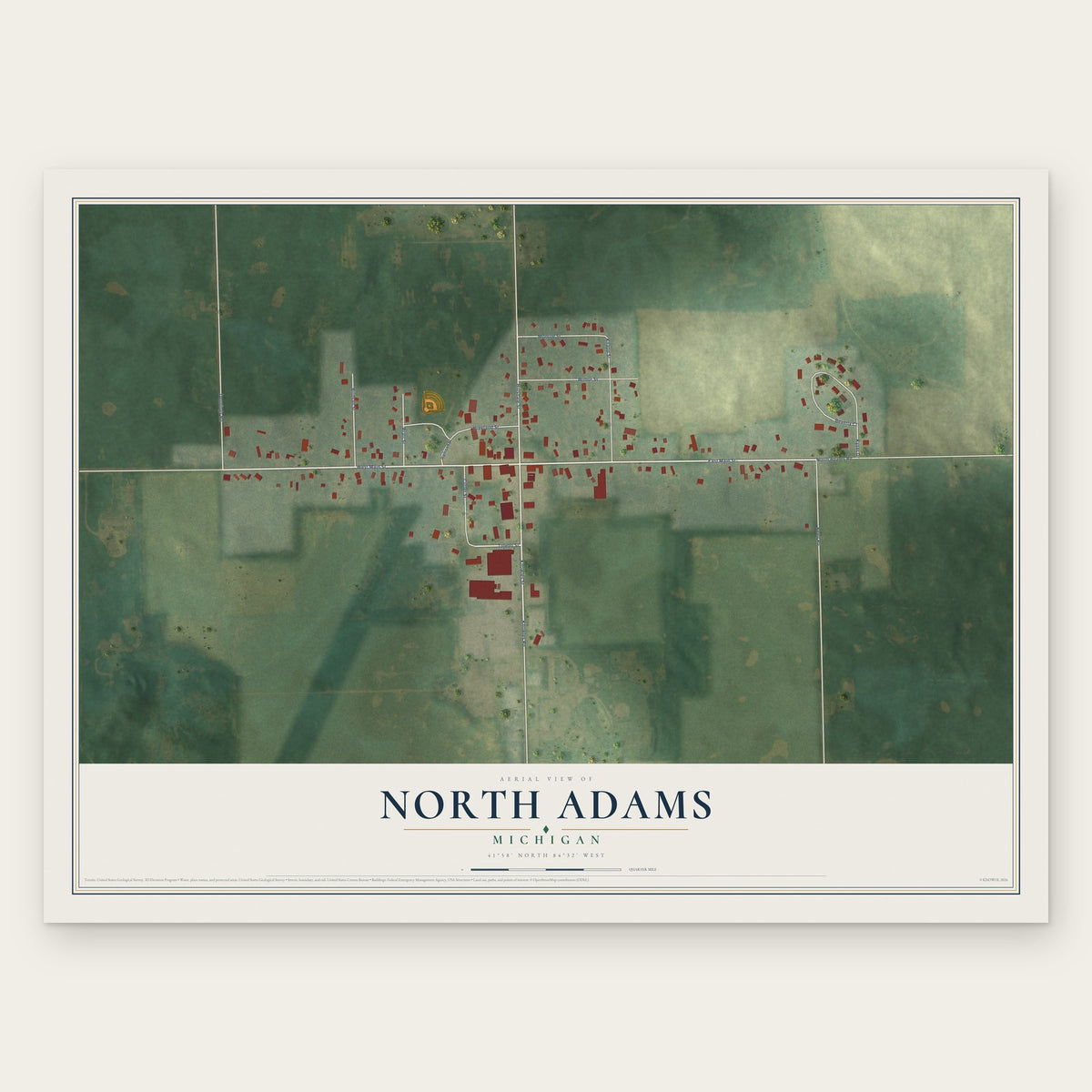 North Adams, Michigan map print, the full design