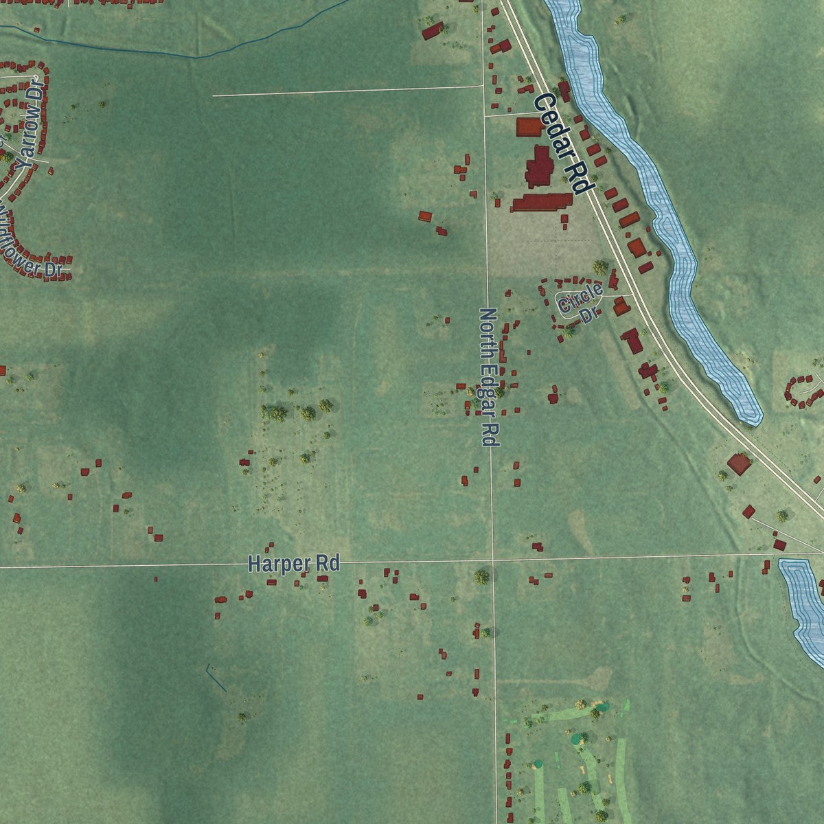 Close-up of the map of North Aurelius, Michigan print showing street and building detail
