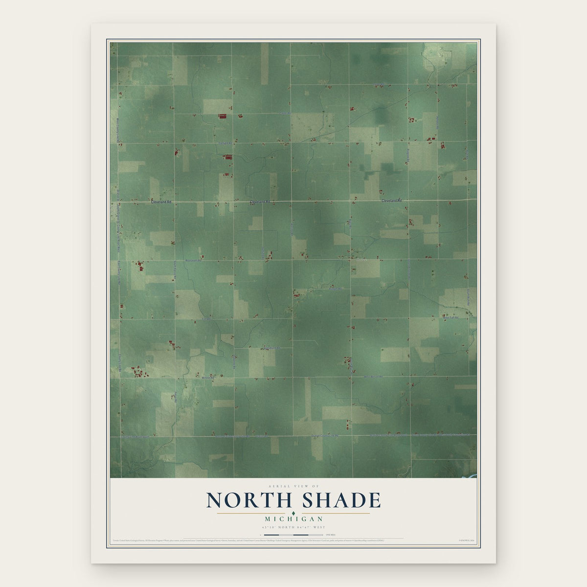 North Shade, Michigan map print, the full design