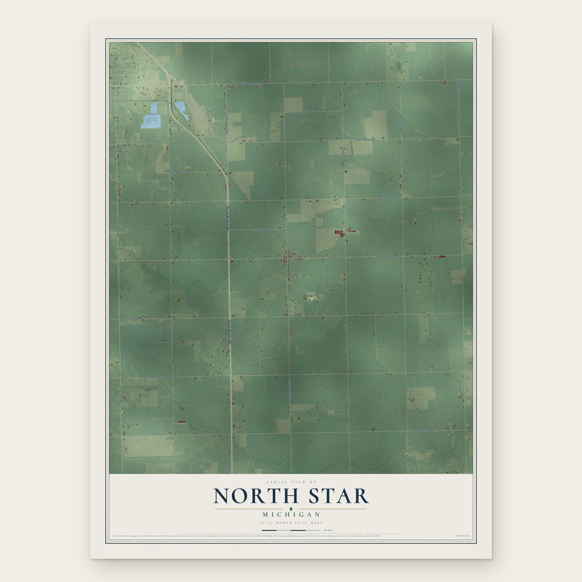 North Star, Michigan map print, the full design
