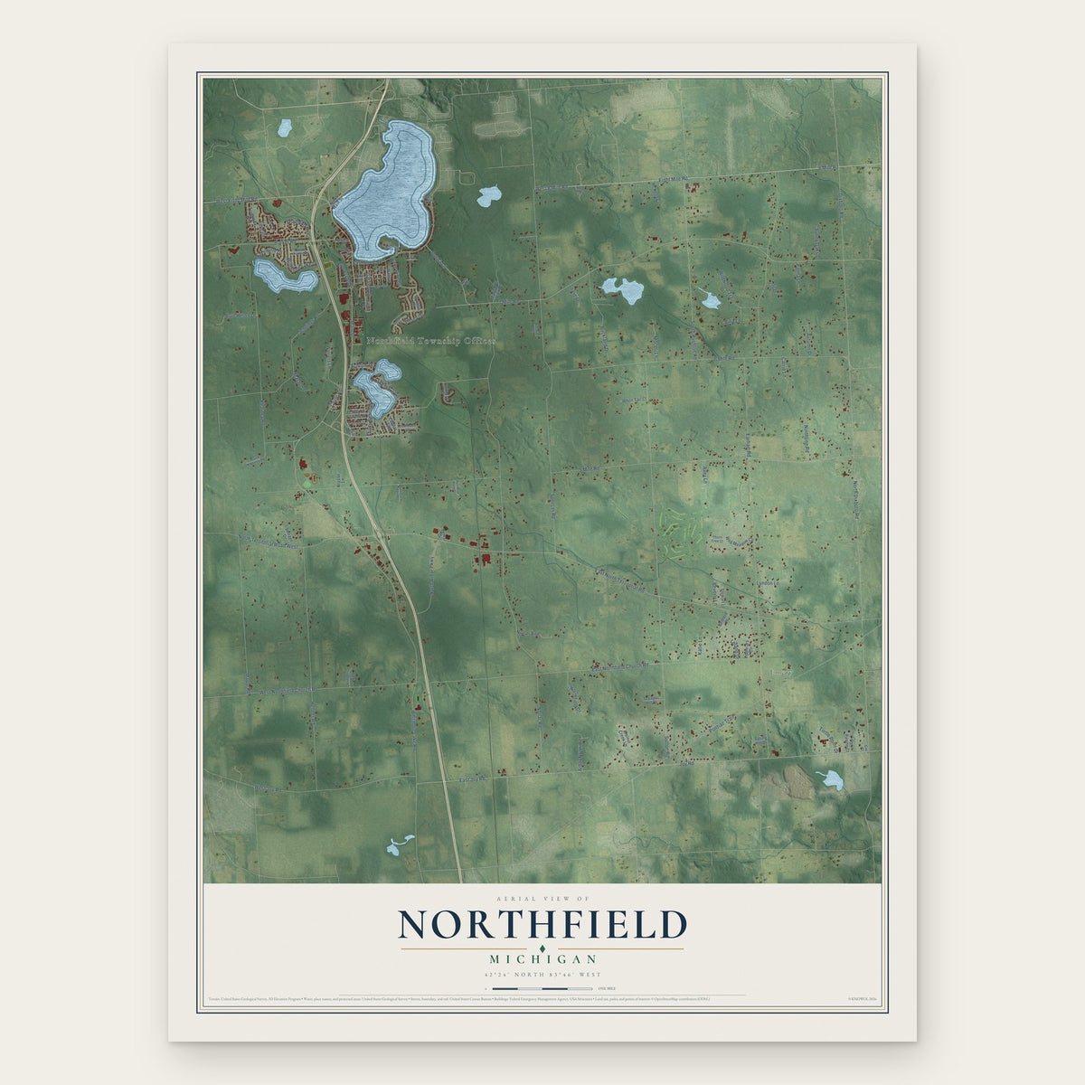Northfield, Michigan map print, the full design