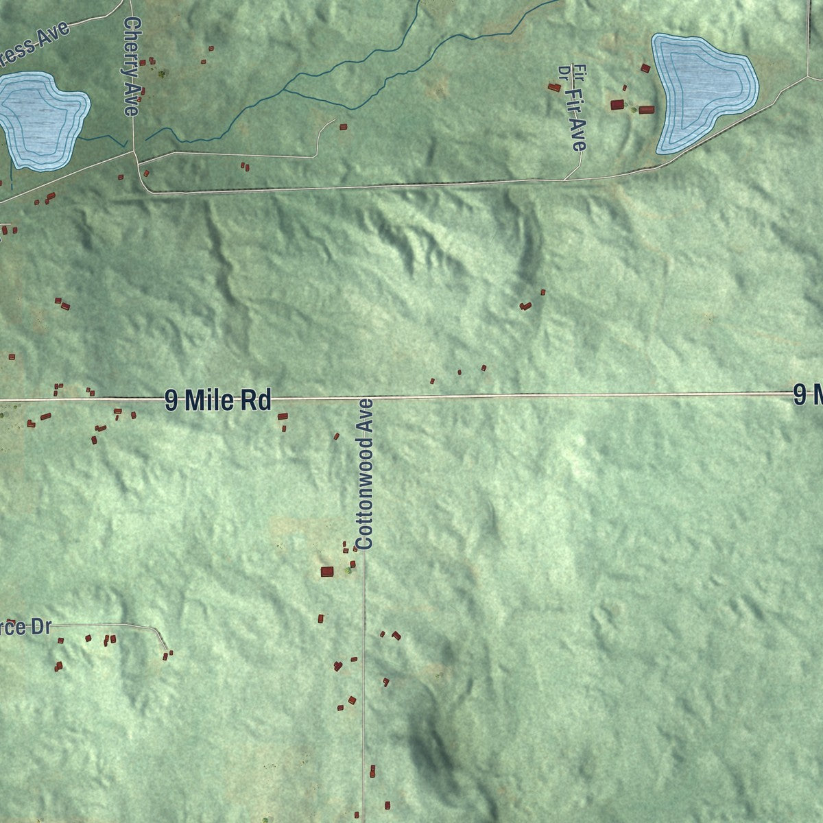 Close-up of the map of Norwich, Newaygo County, Michigan print showing street and building detail