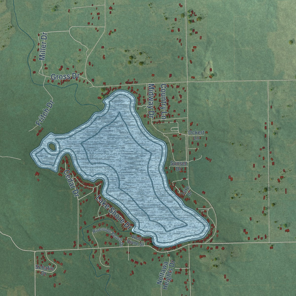 Close-up of the map of Nottawa, Isabella County, Michigan print showing street and building detail