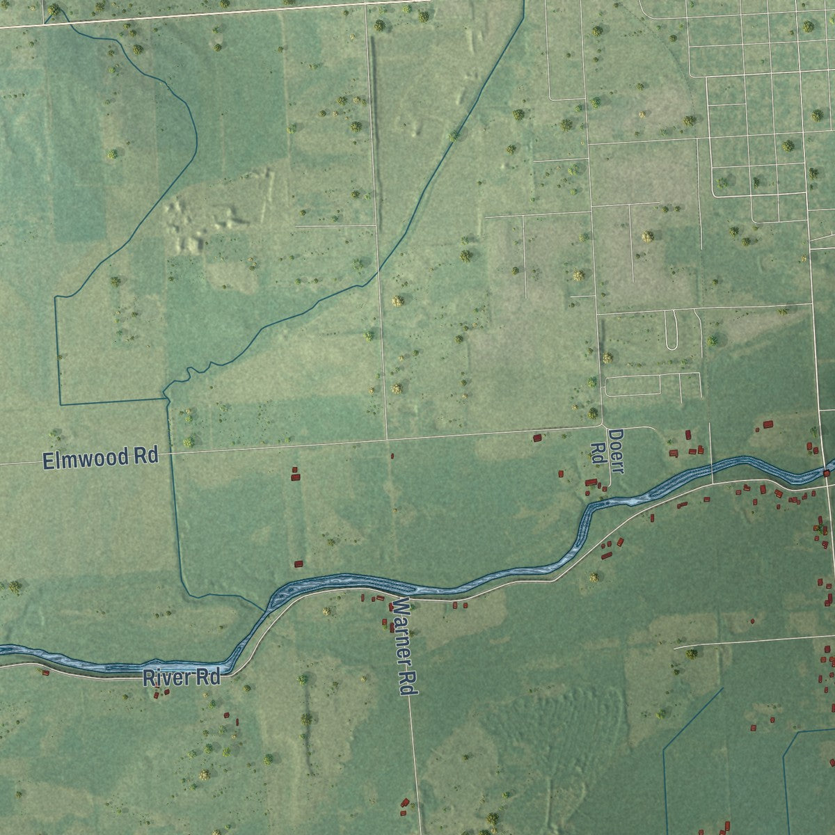 Close-up of the map of Novesta, Michigan print showing street and building detail