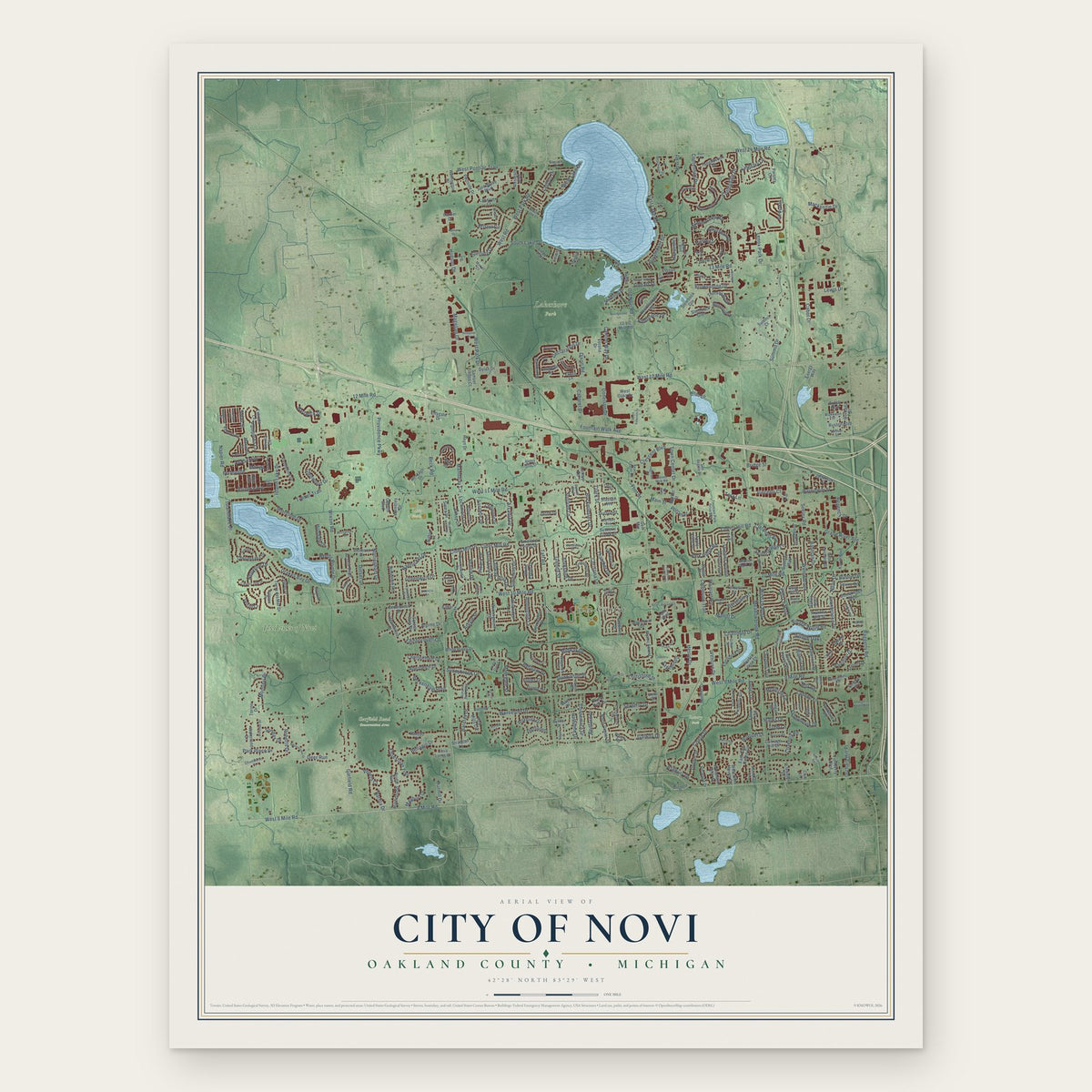 Novi, Michigan map print, the full design