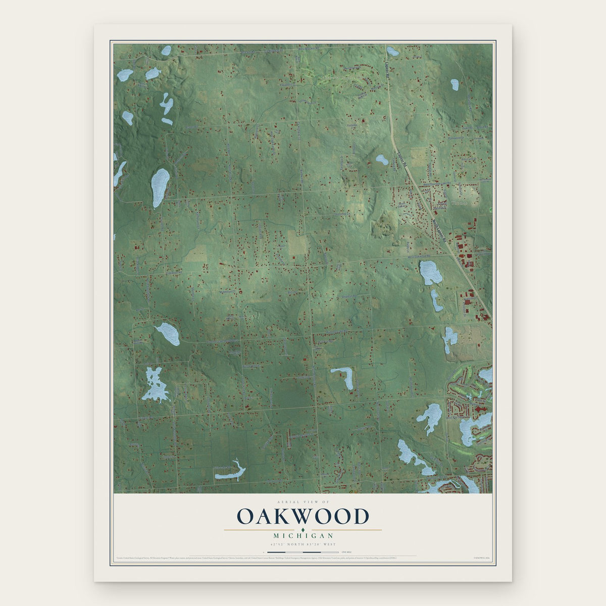 Oakwood, Michigan map print, the full design