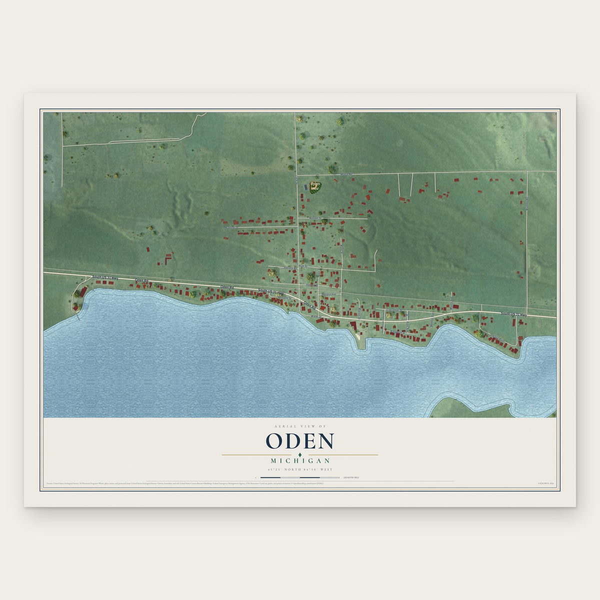 Oden, Michigan map print, the full design