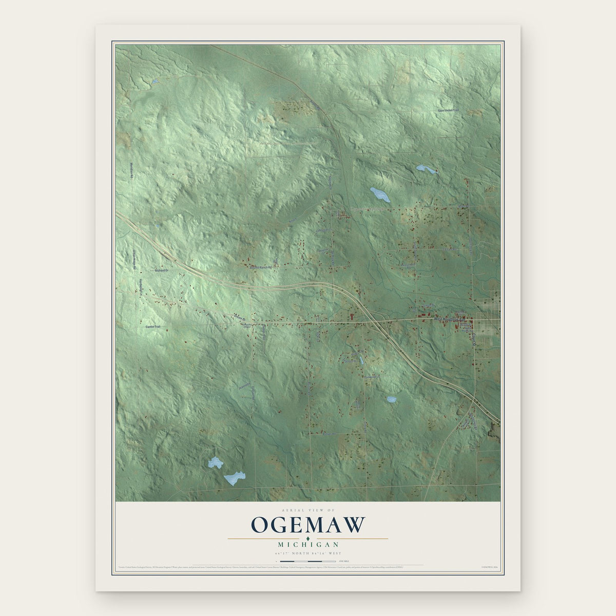 Ogemaw, Michigan map print, the full design