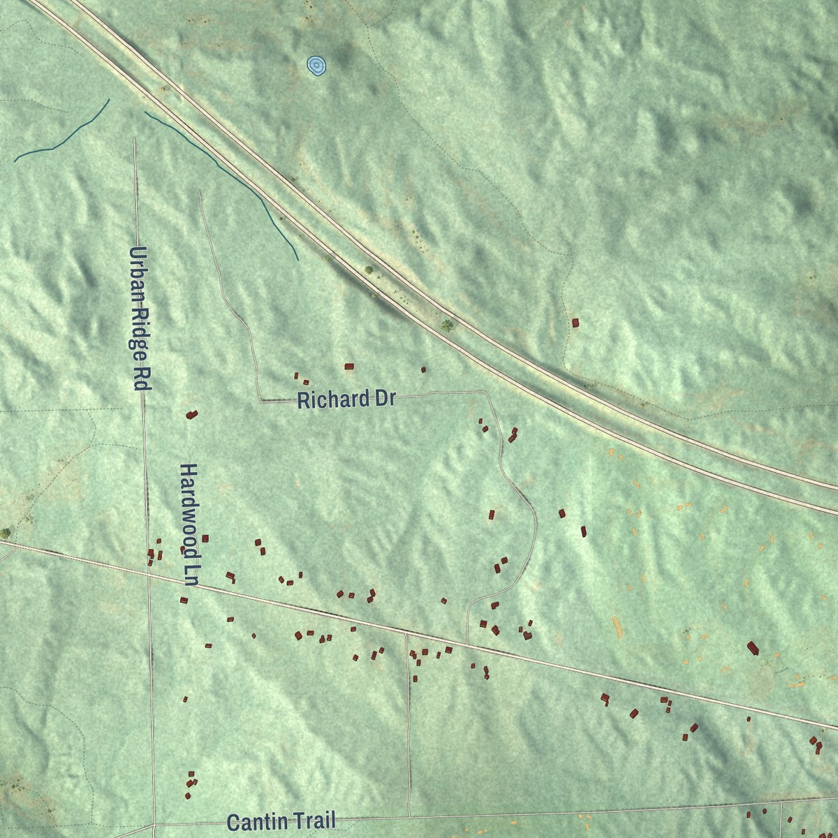 Close-up of the map of Ogemaw, Michigan print showing street and building detail