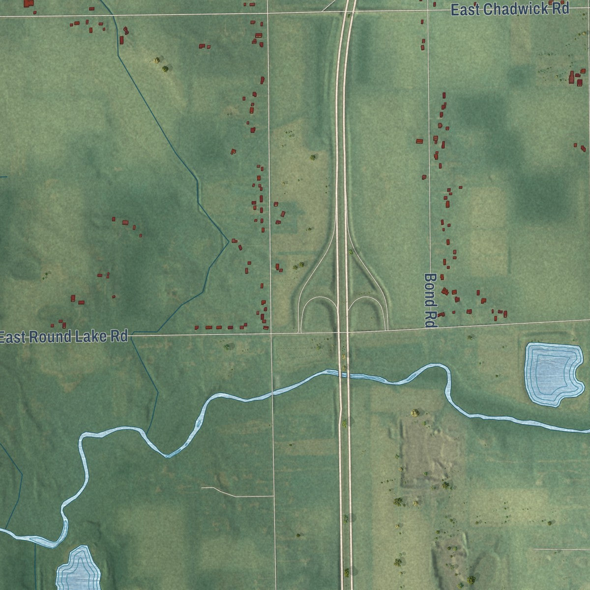 Close-up of the map of Olive, Clinton County, Michigan print showing street and building detail
