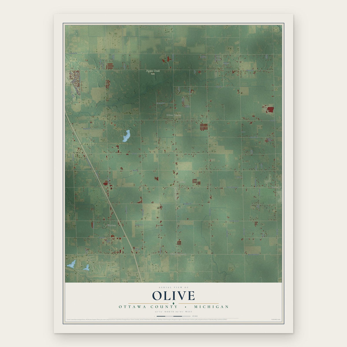 Olive, Ottawa County, Michigan map print, the full design