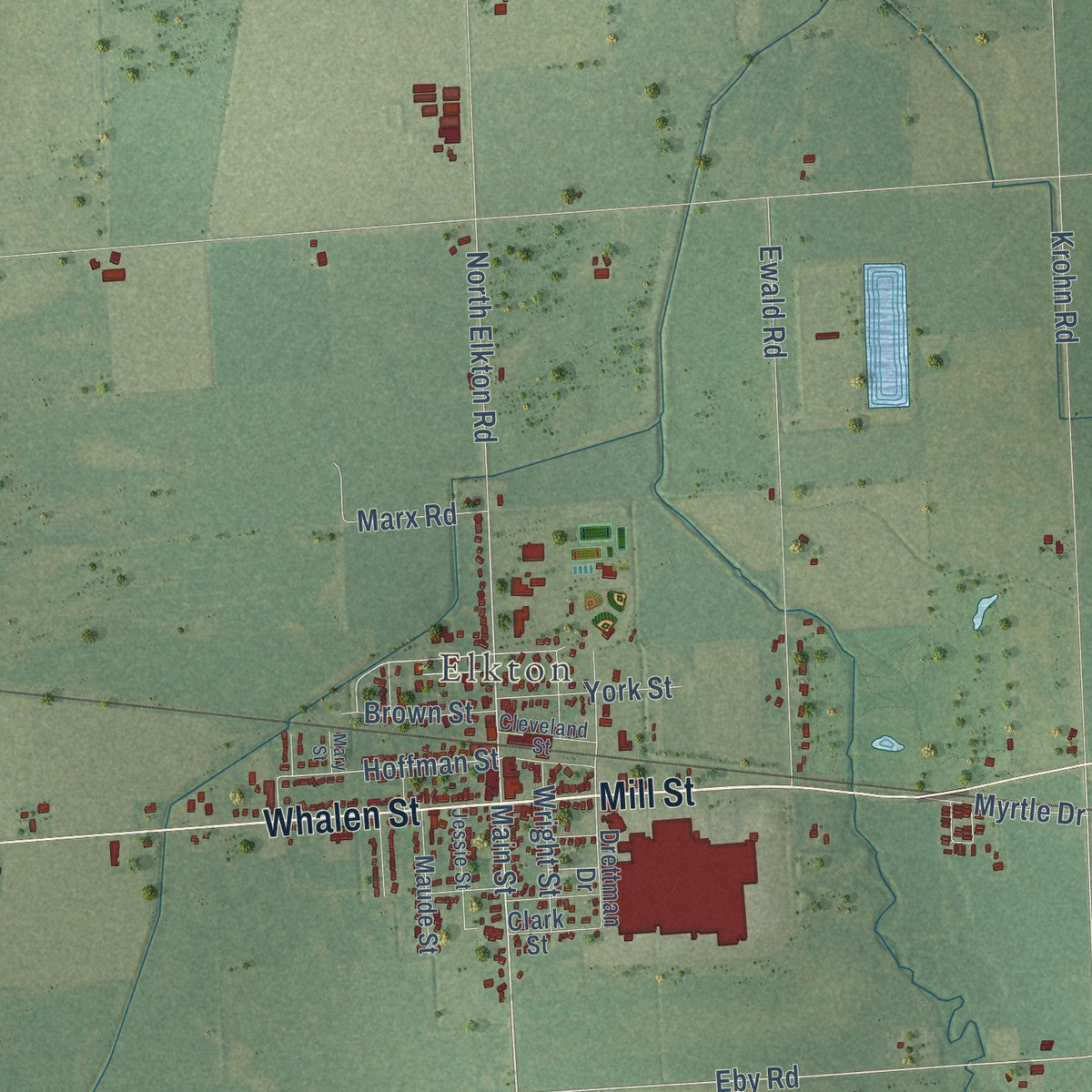 Close-up of the map of Oliver, Huron County, Michigan print showing street and building detail