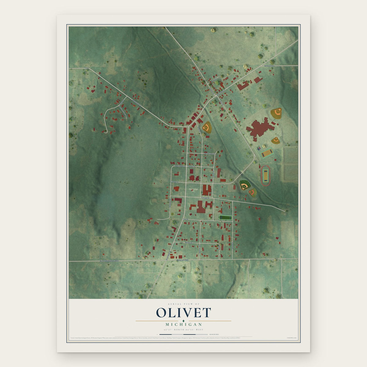 Olivet, Michigan map print, the full design