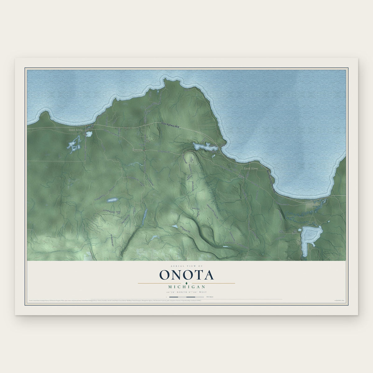 Onota, Michigan map print, the full design