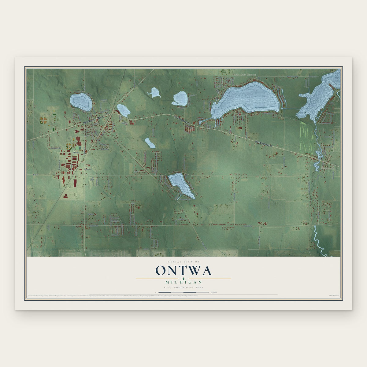 Ontwa, Michigan map print, the full design