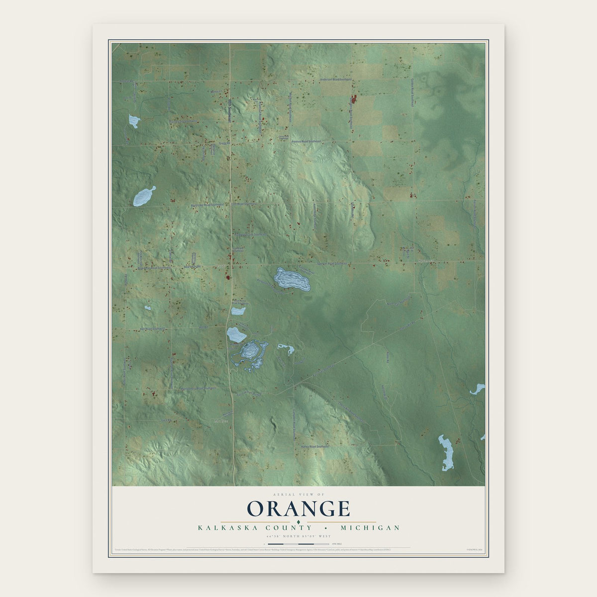 Orange, Kalkaska County, Michigan map print, the full design