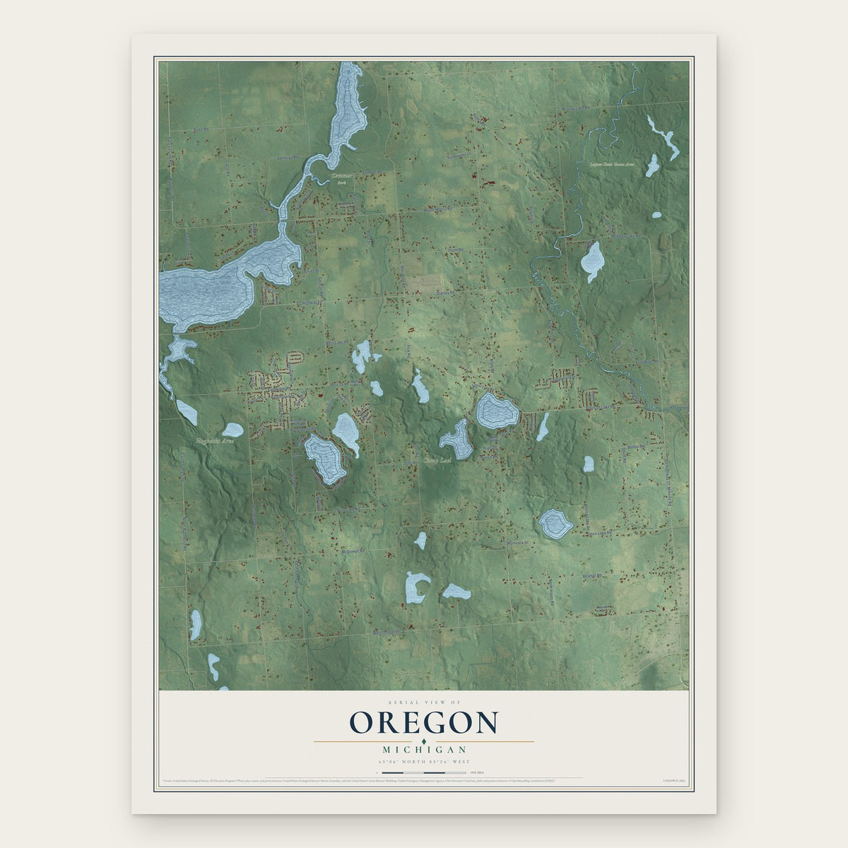 Oregon, Michigan map print, the full design