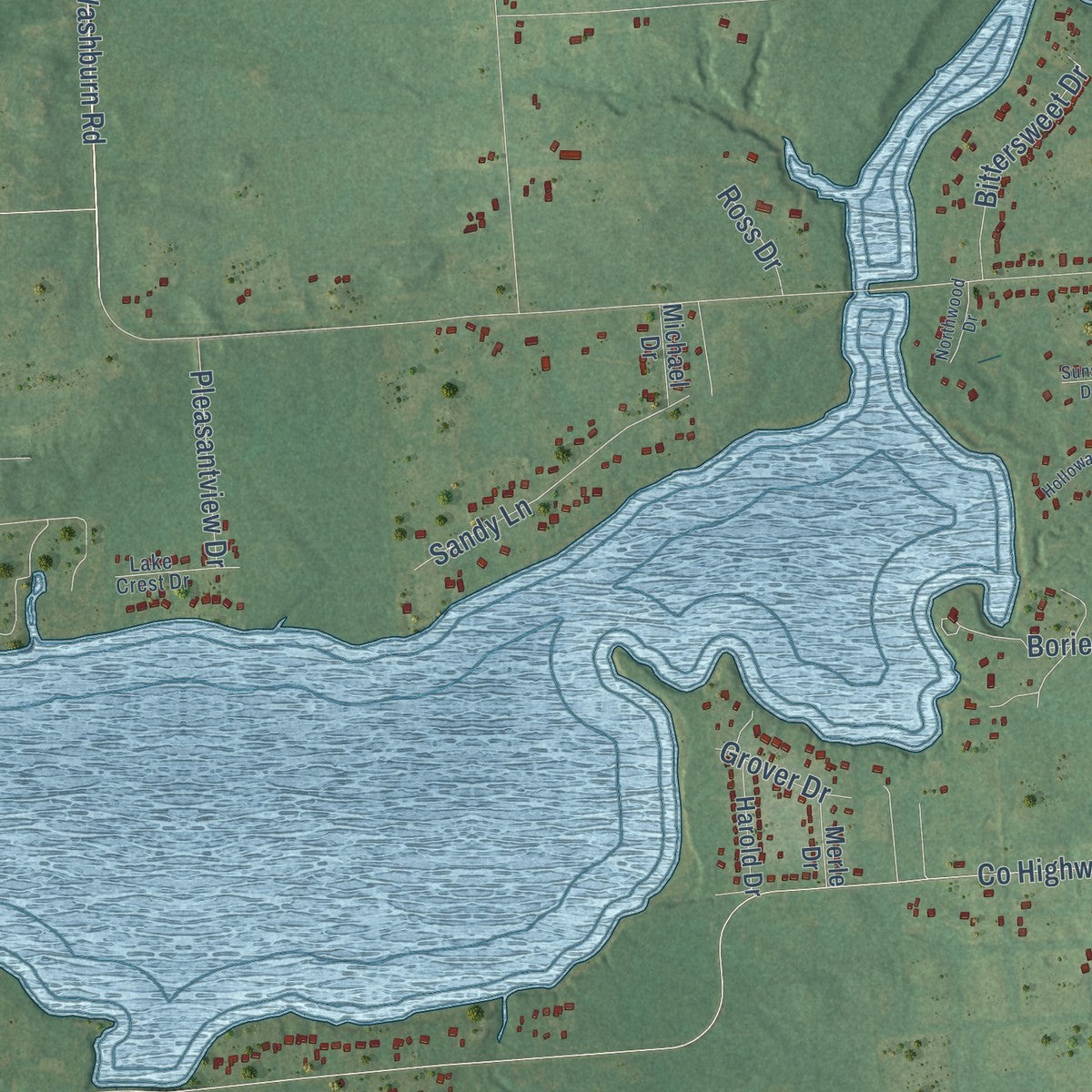 Close-up of the map of Oregon, Michigan print showing street and building detail