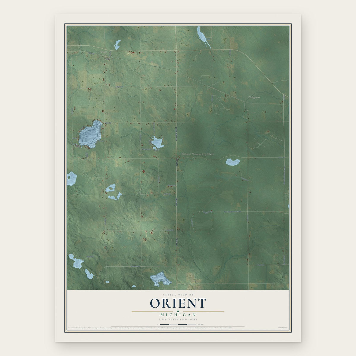 Orient, Michigan map print, the full design