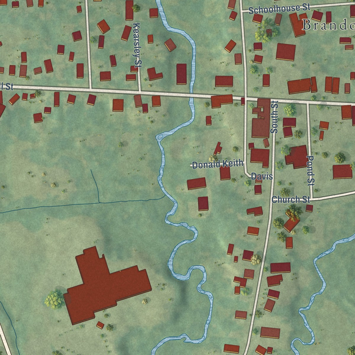Close-up of the map of Ortonville, Michigan print showing street and building detail