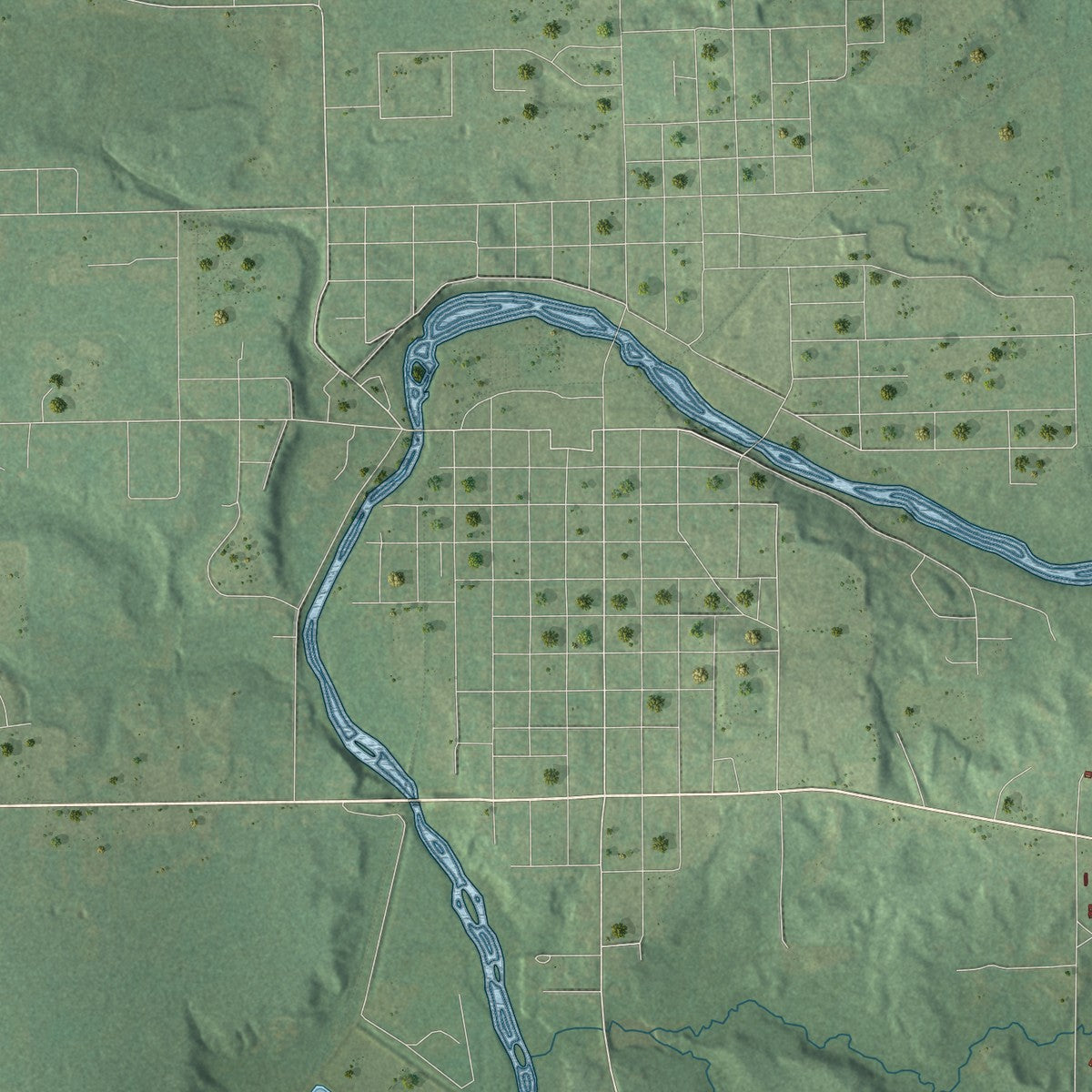 Close-up of the map of Otisco, Michigan print showing street and building detail
