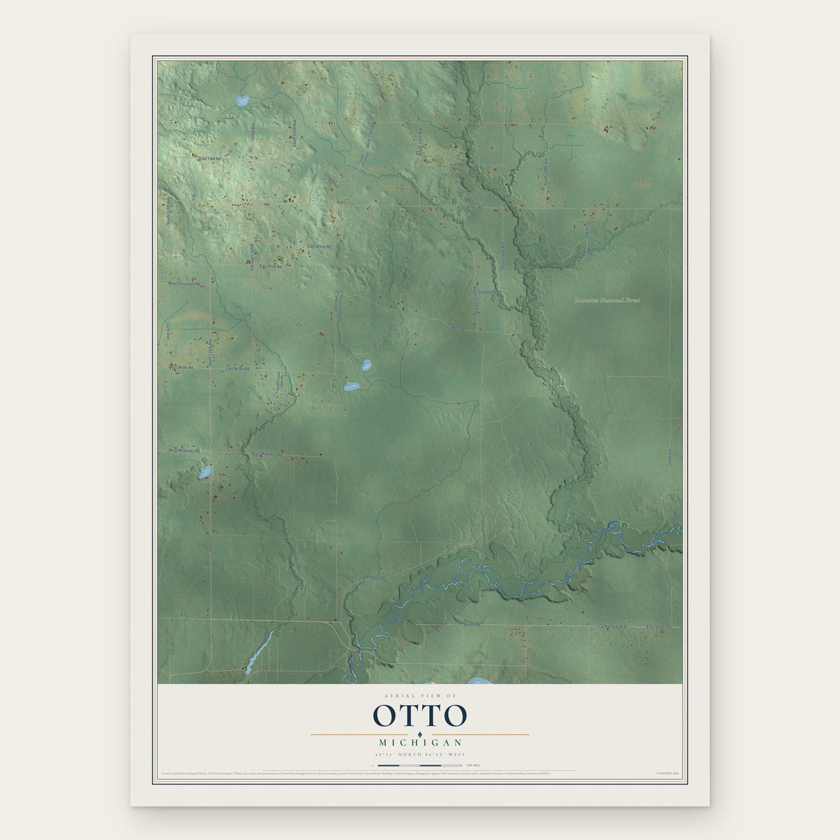 Otto, Michigan map print, the full design