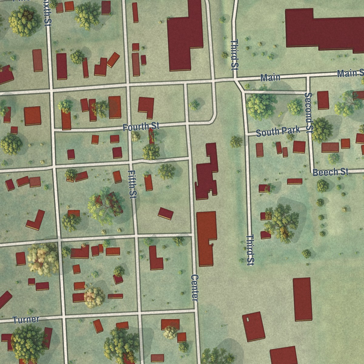 Close-up of the map of Owendale, Michigan print showing street and building detail