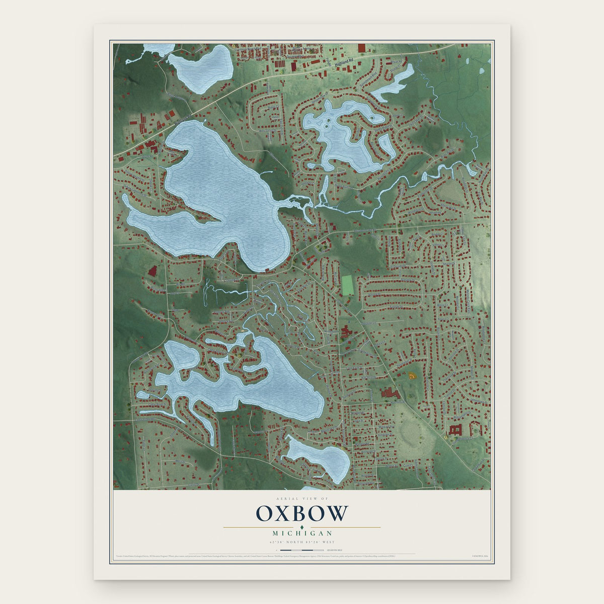 Oxbow, Michigan map print, the full design