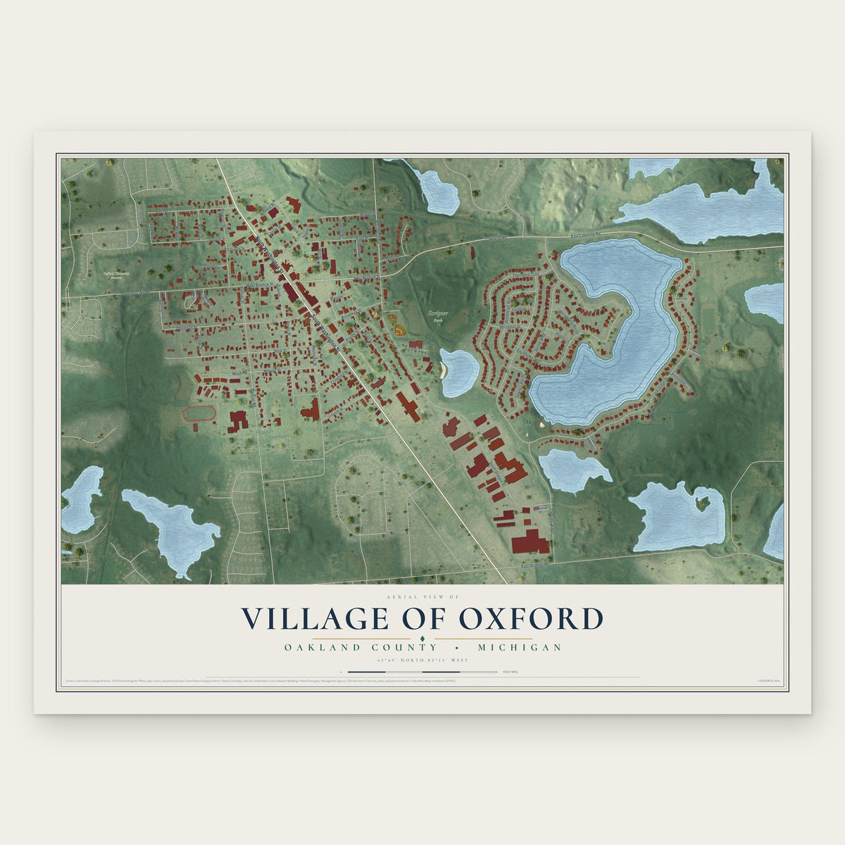 Oxford, Michigan map print, the full design