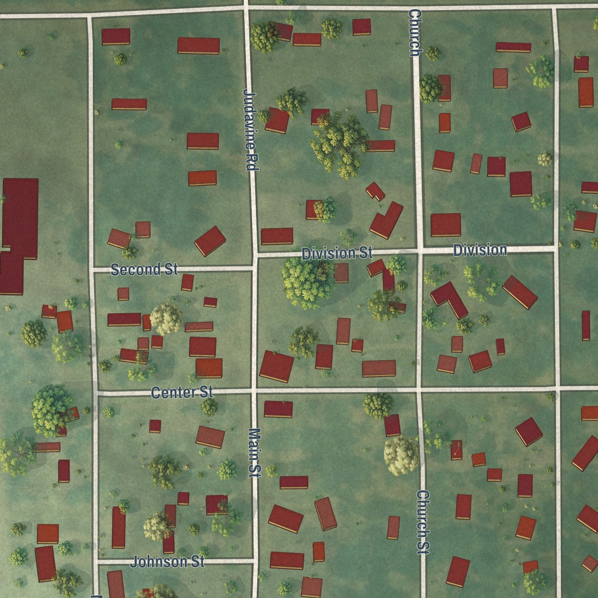 Close-up of the map of Palo, Michigan print showing street and building detail