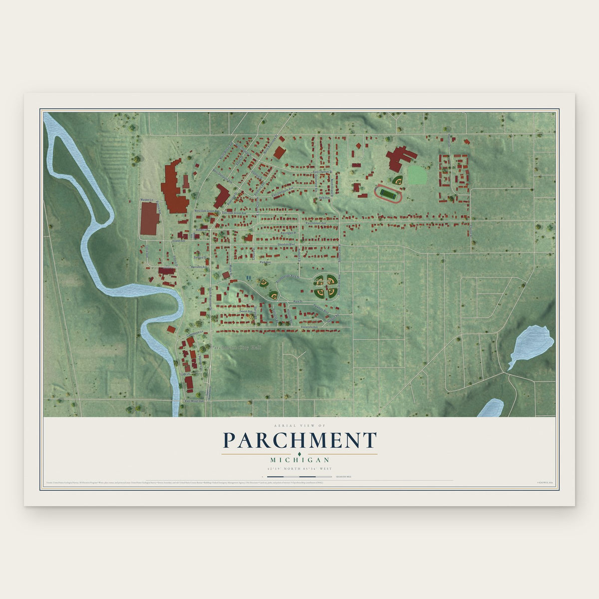 Parchment, Michigan map print, the full design
