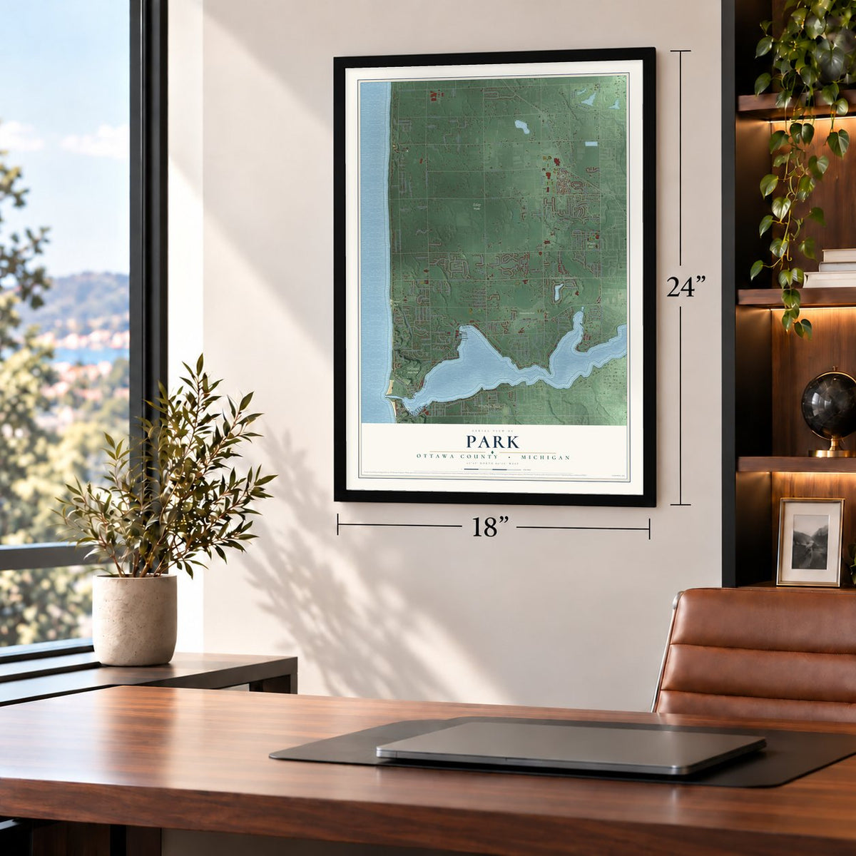 Park, Ottawa County, Michigan map, 18 x 24 inch print in a black frame in a home office