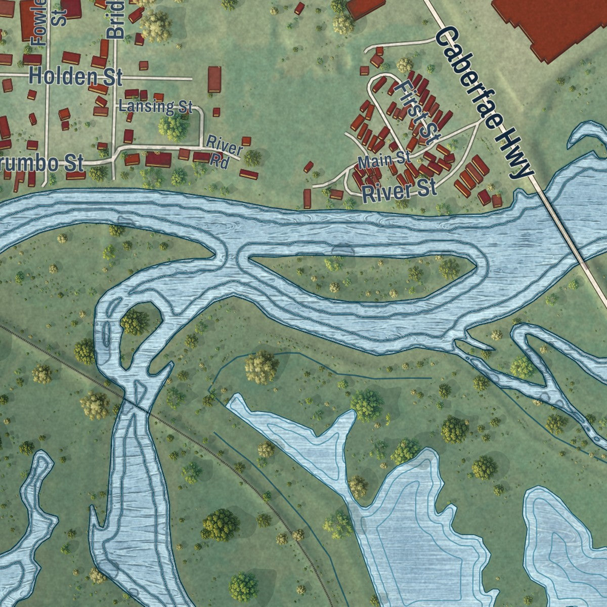 Close-up of the map of Parkdale, Michigan print showing street and building detail