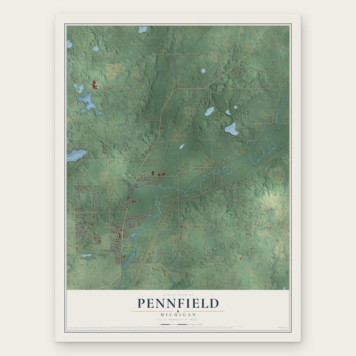 Pennfield, Michigan map print, the full design