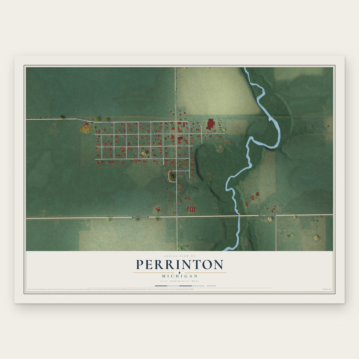 Perrinton, Michigan map print, the full design