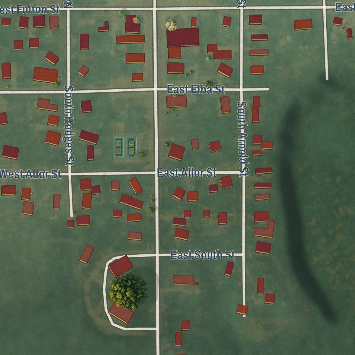 Close-up of the map of Perrinton, Michigan print showing street and building detail