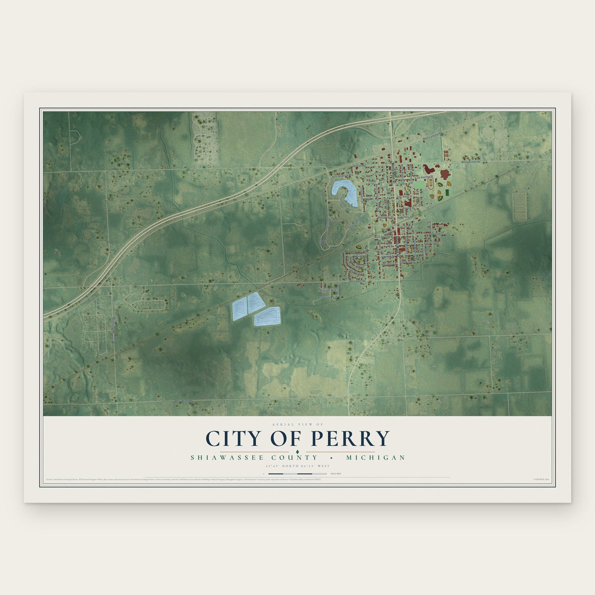 Perry, Michigan map print, the full design